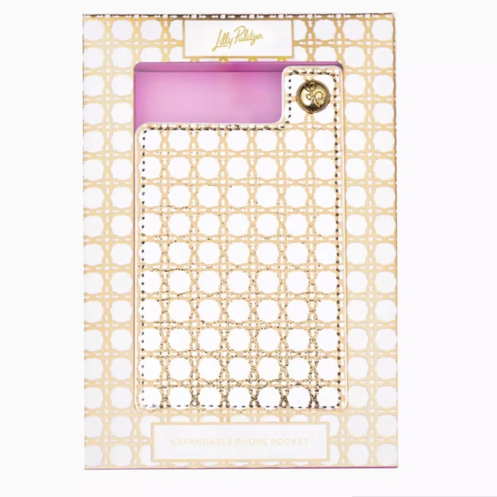 Lilly Pulitzer Expandable Phone Pocket in Gold Caning
